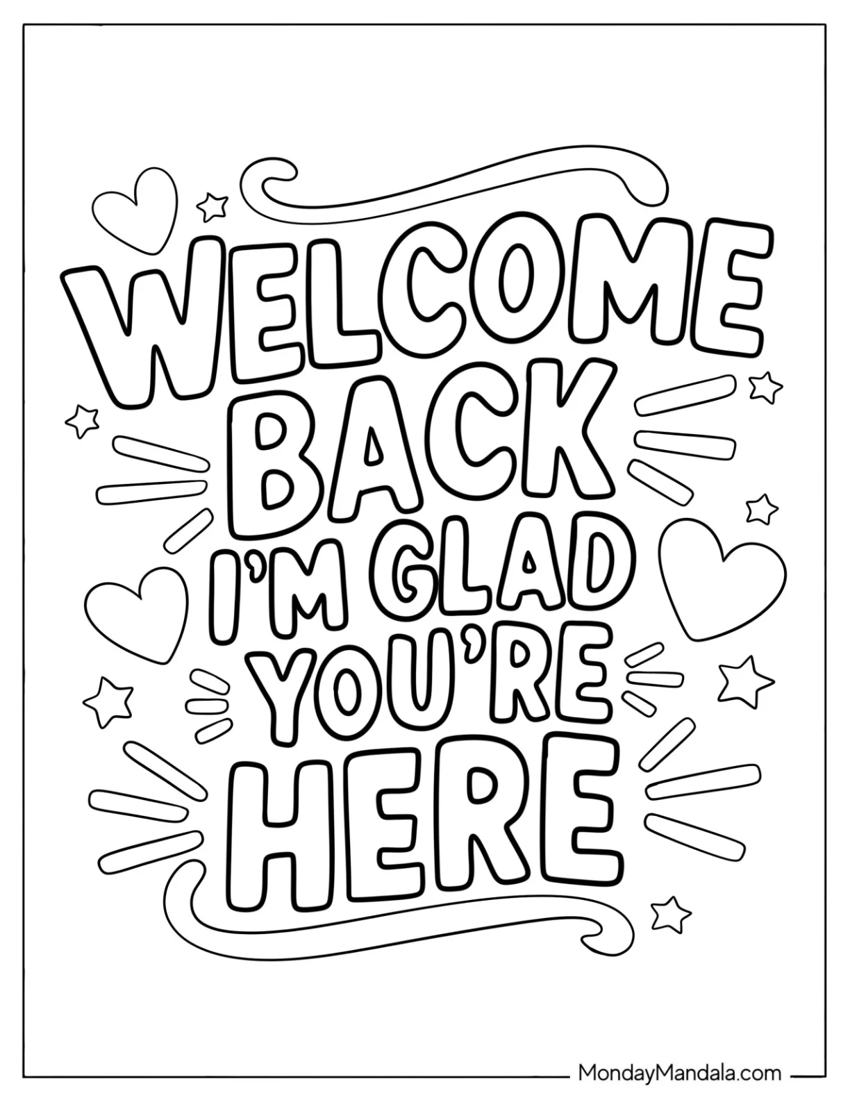 Back To School Coloring Page Welcome Back I m Glad You re Here for Kids coloring page