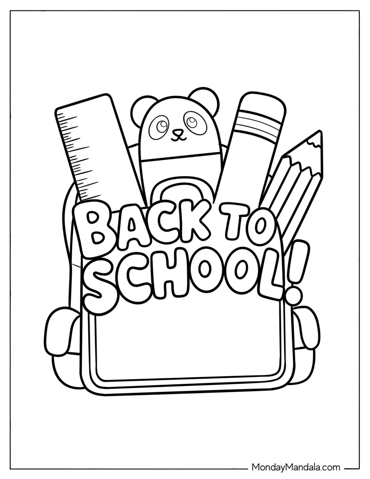 Cute Back To School Coloring Page Backpack with Panda for Kids coloring page