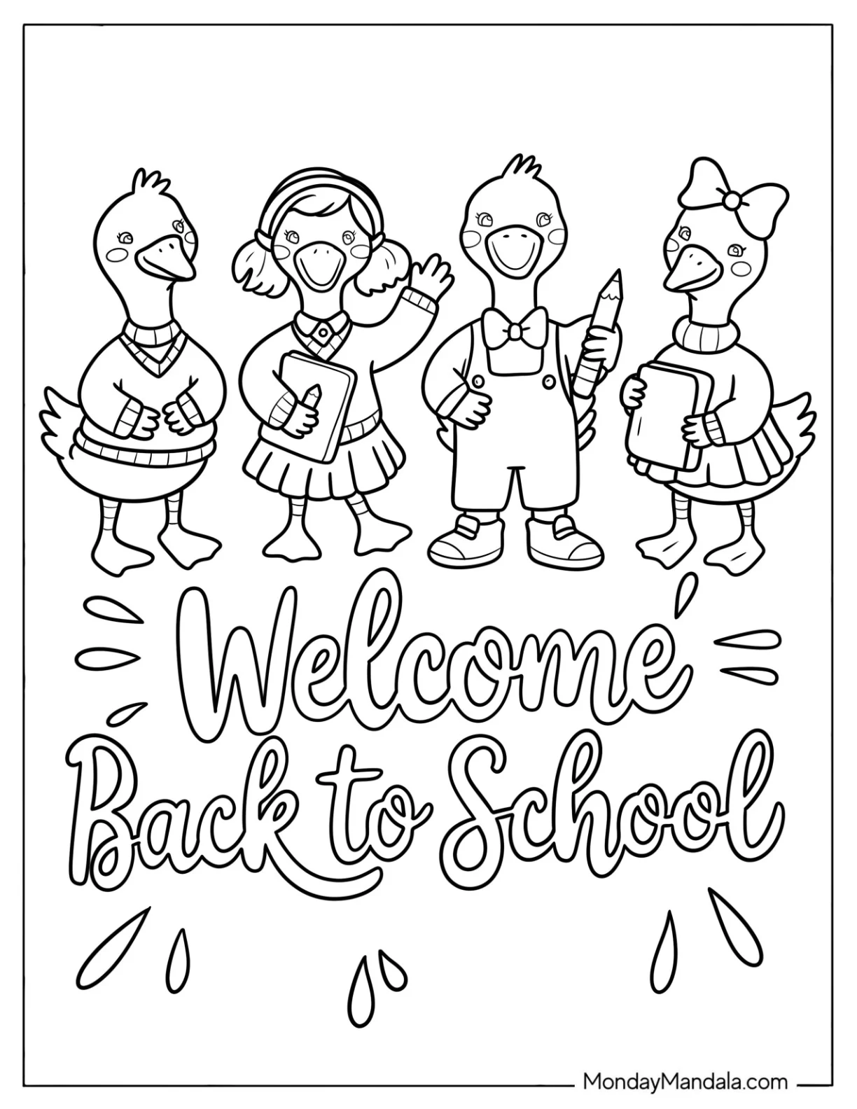 Cute Student Ducks with Welcome Back To School Coloring Page Text coloring page
