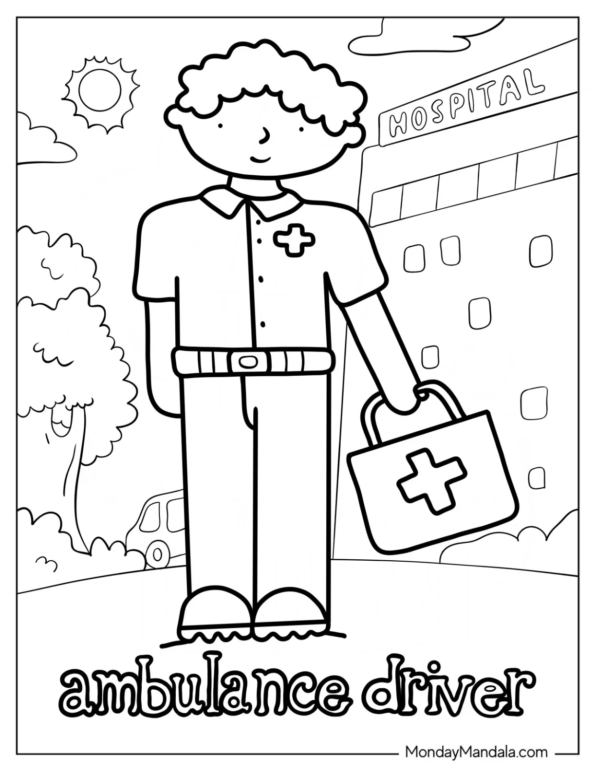 Ambulance Driver Community Helpers Coloring Page coloring page
