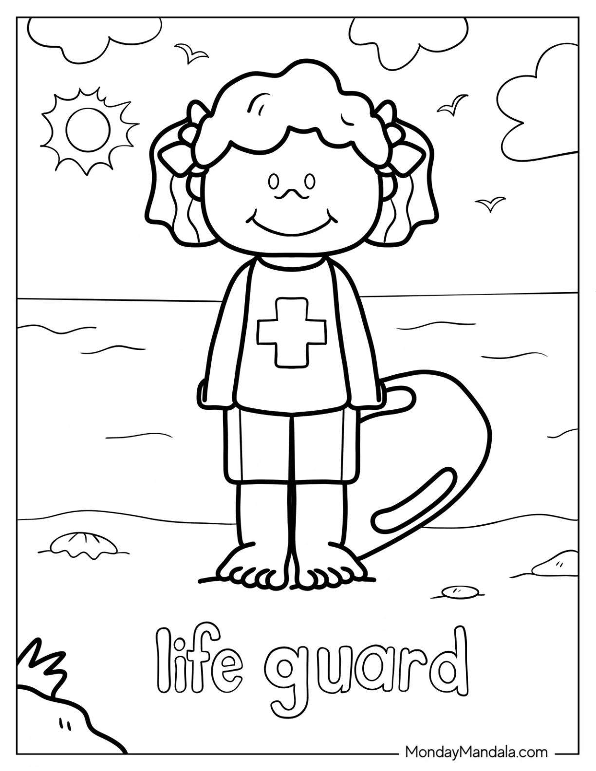 Cartoon Lifeguard Community Helpers Coloring Page For Kids coloring page