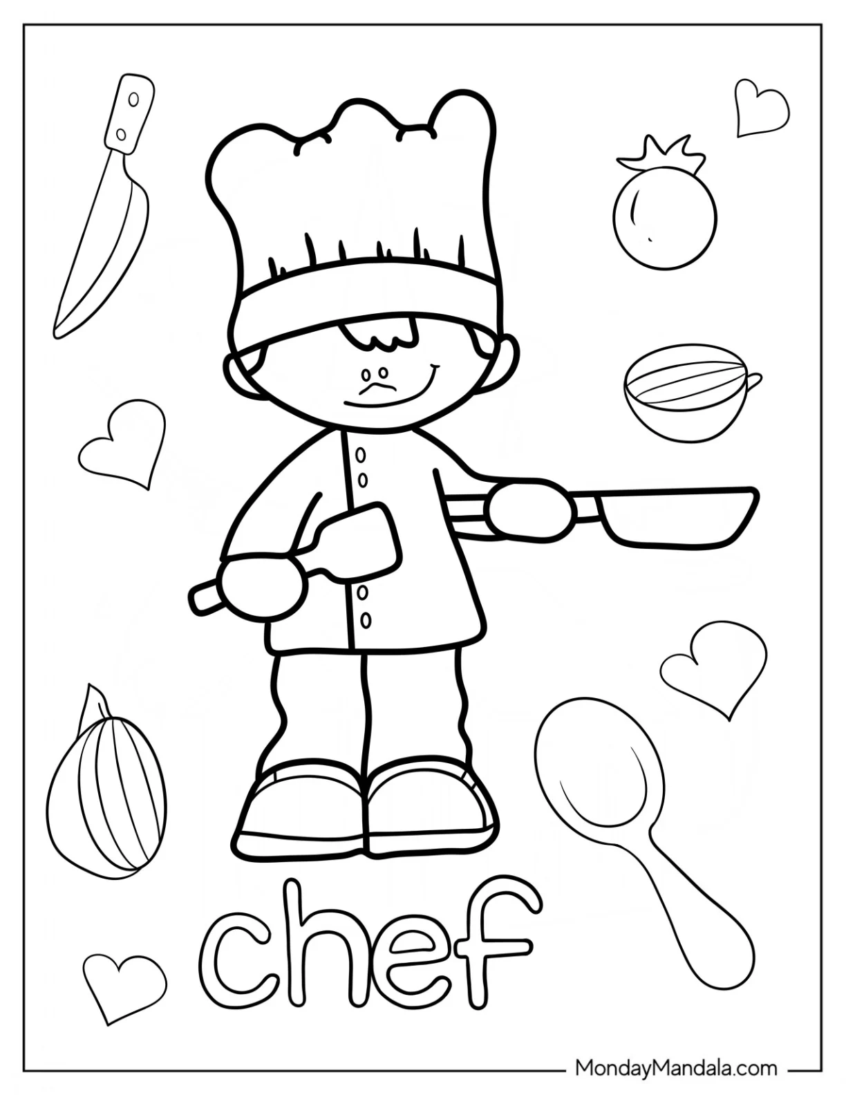 Community Helpers Coloring Page Chef Flashcard coloring page