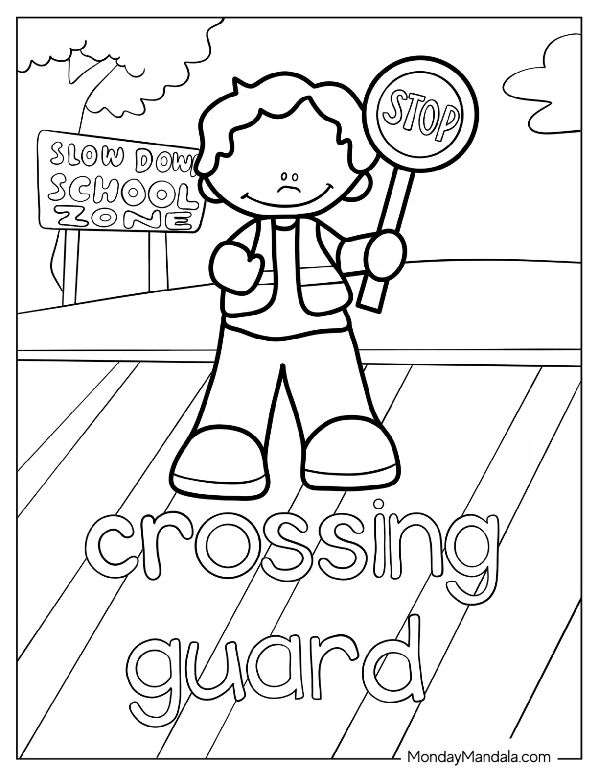 Community Helpers Coloring Page Of Crossing Guard Flashcard coloring page