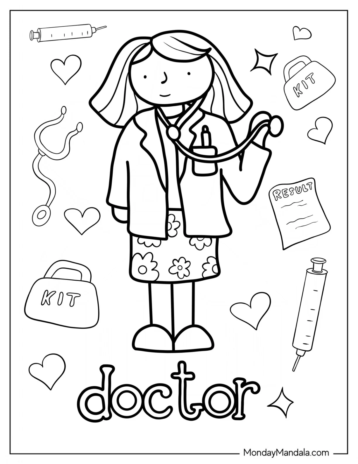 Community Helpers Coloring Page Of Doctor Holding Stethoscope coloring page
