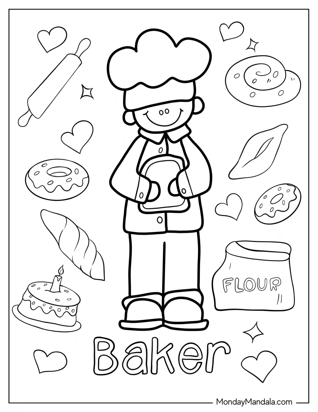 Community Helpers Coloring Page Of Easy Baker Community Helper coloring page