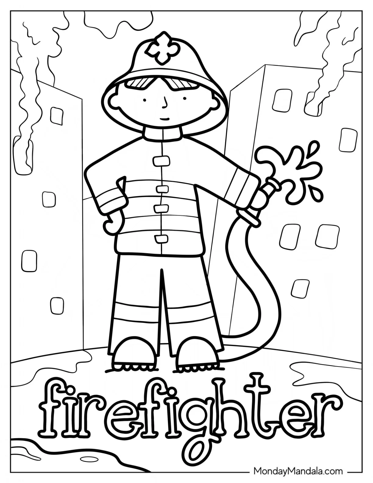 Community Helpers Coloring Page Of Firefighter Putting Out Fire coloring page