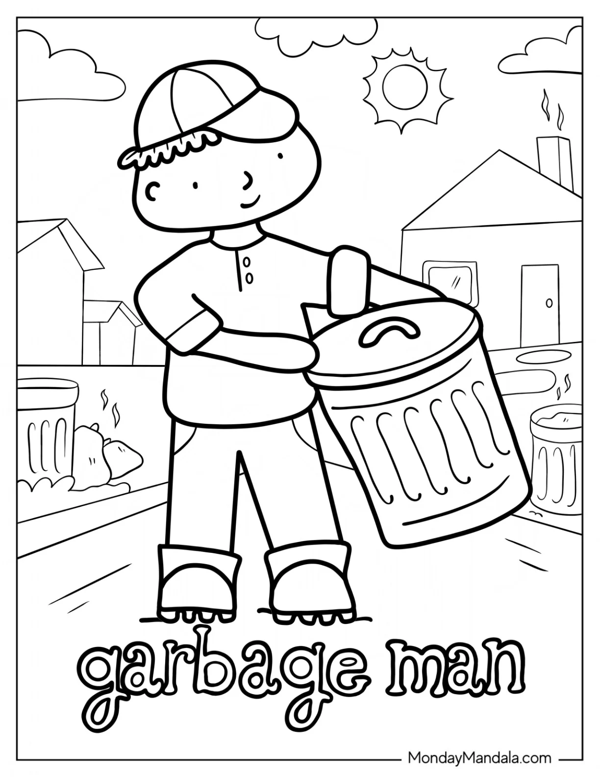 Community Helpers Coloring Page Of Garbage Man coloring page