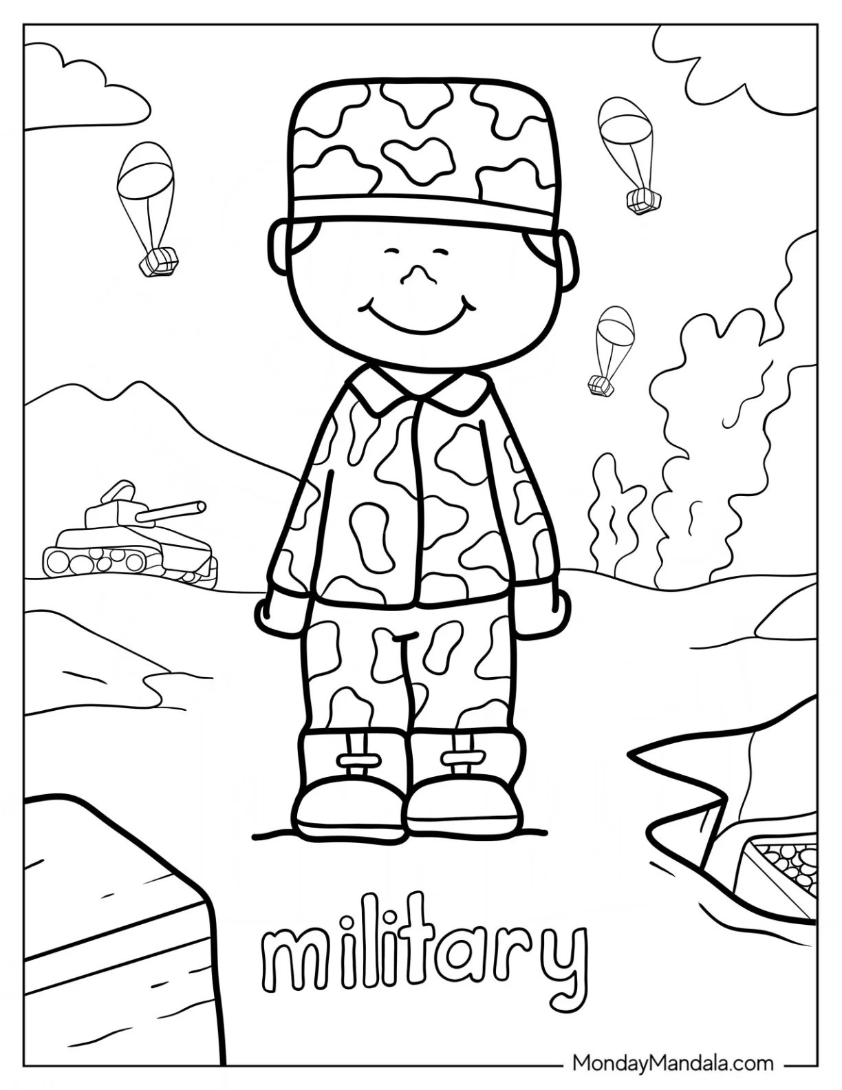 Community Helpers Coloring Page Soldier For Kids coloring page