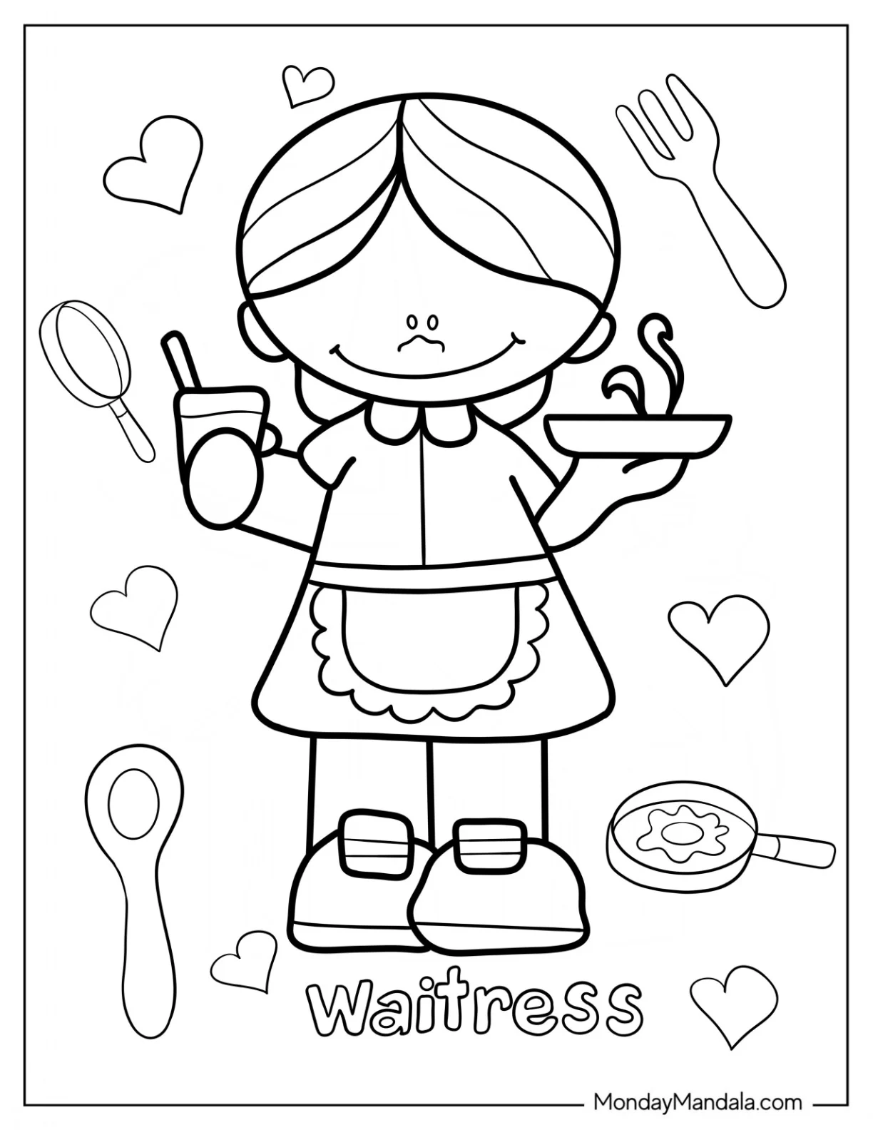 Community Helpers Coloring Page Waitress For Preschoolers coloring page