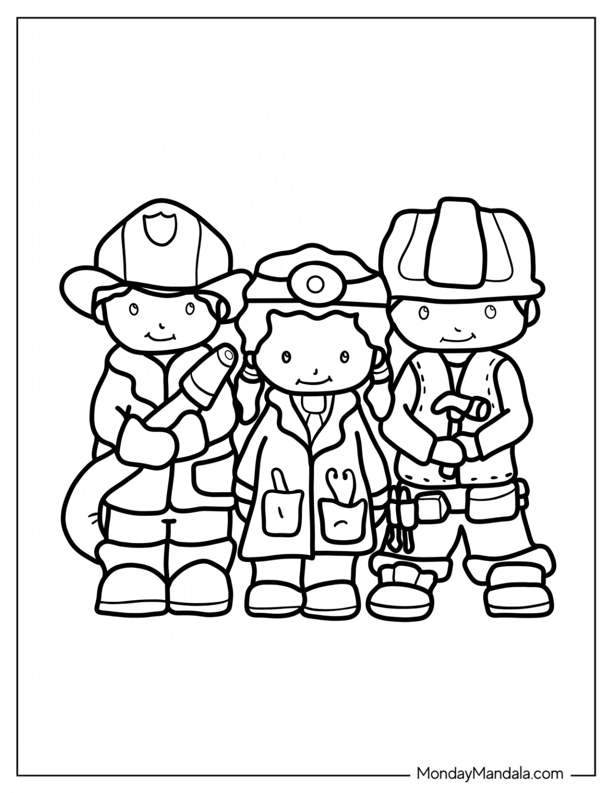 Easy Community Helpers Coloring Page Firefighter, Doctor, And Handyman coloring page