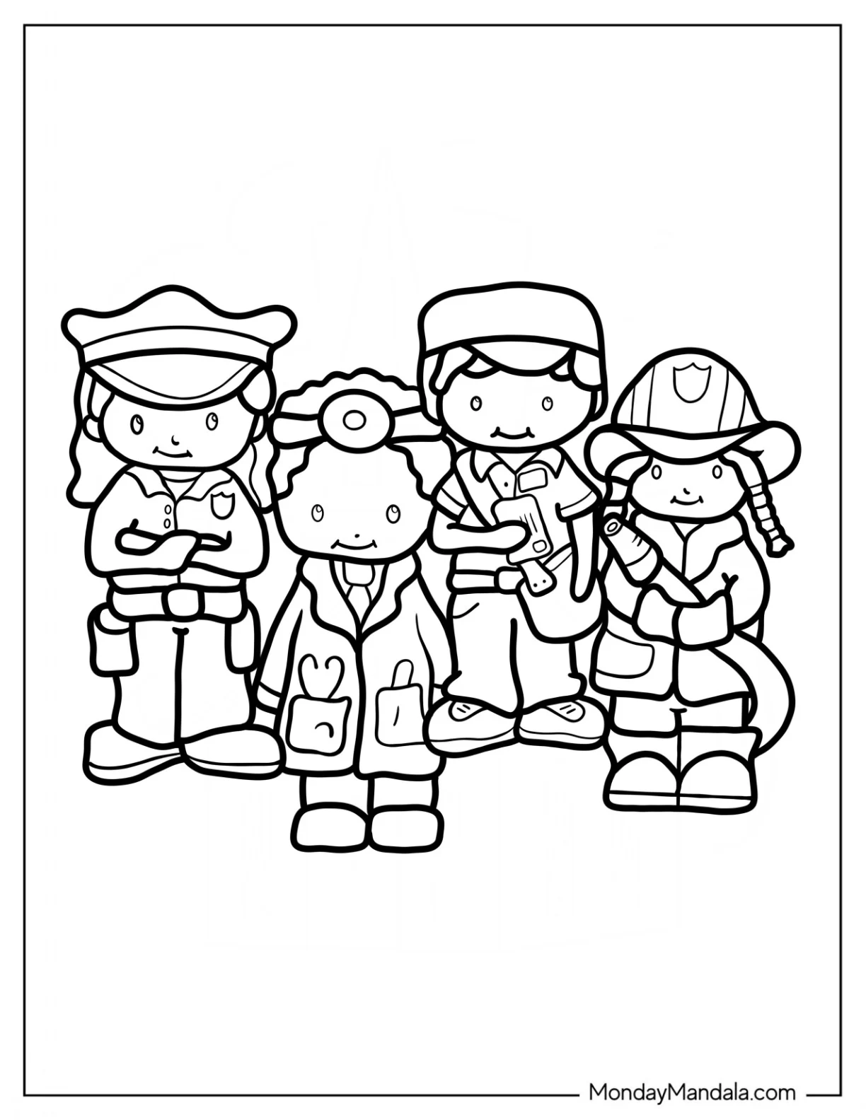 Kawaii Community Helpers Coloring Page For Kids coloring page