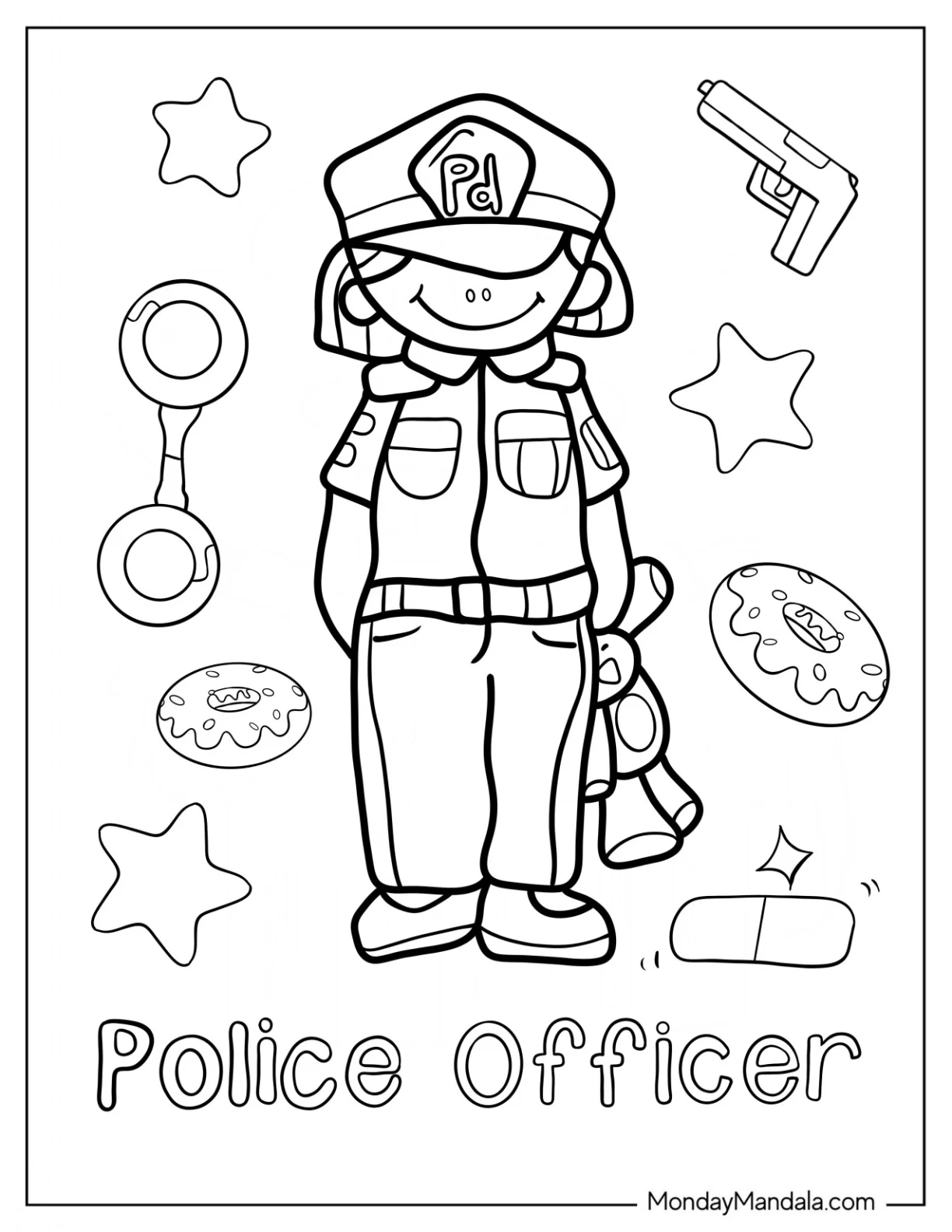 Police Officer Community Helpers Coloring Page Flashcard coloring page