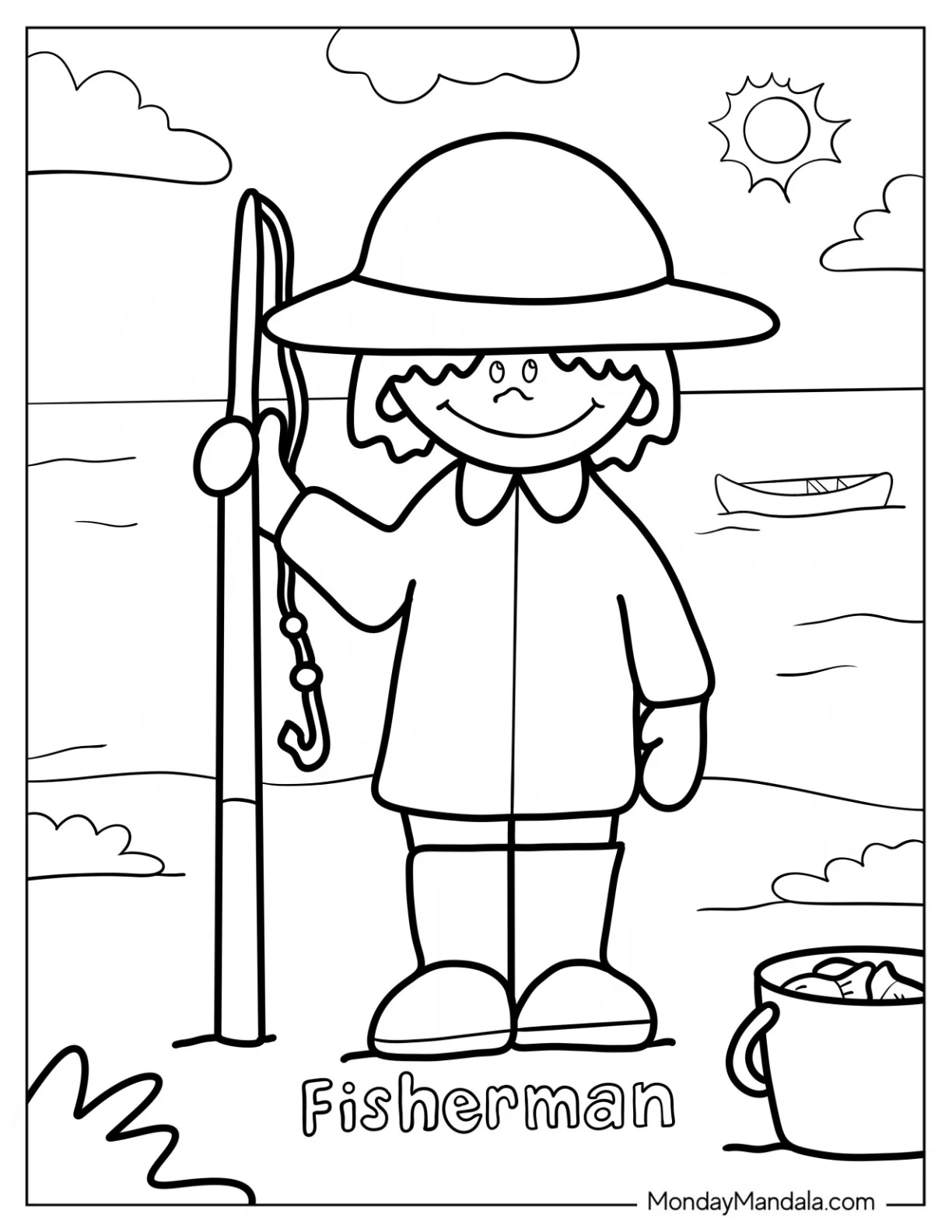 Simple Fisherman Community Helper Coloring Page For Kids coloring page