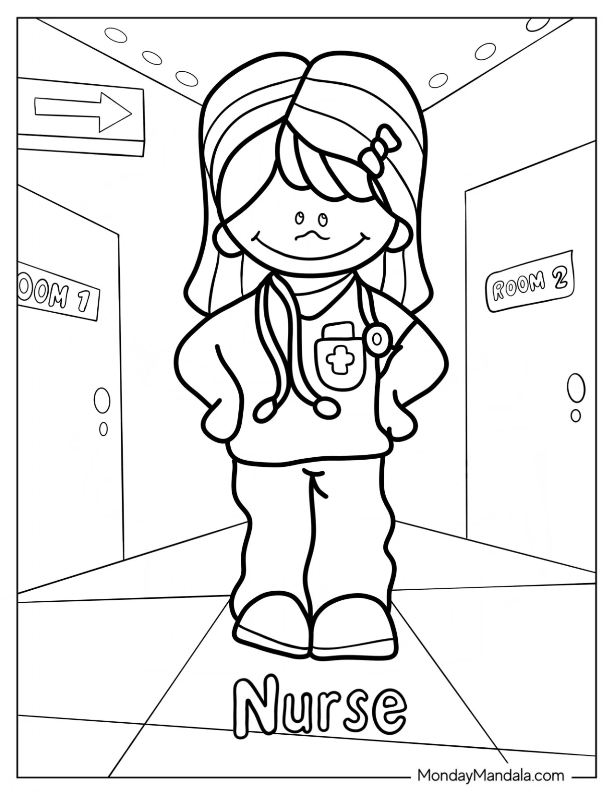 Smiling Nurse Community Helper Coloring Page For Preschoolers coloring page