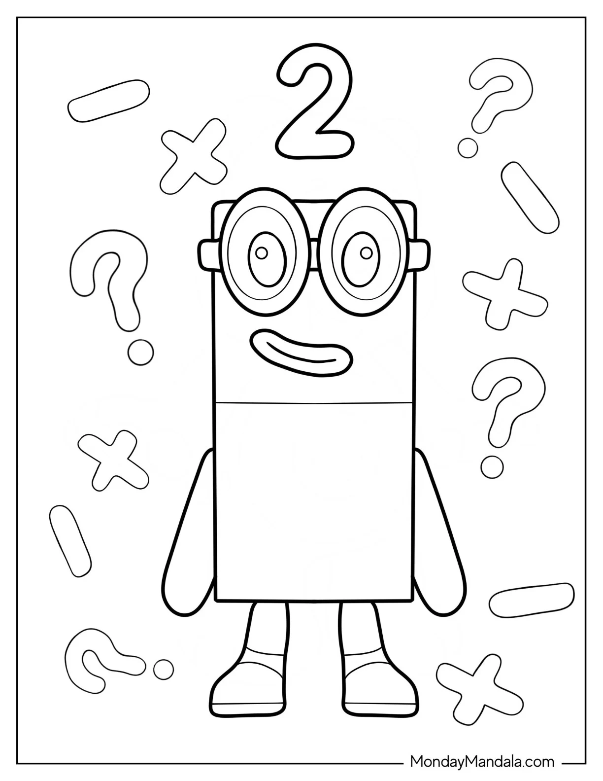 Cute Numberblocks Coloring Page 2 Wearing Eyeglasses coloring page