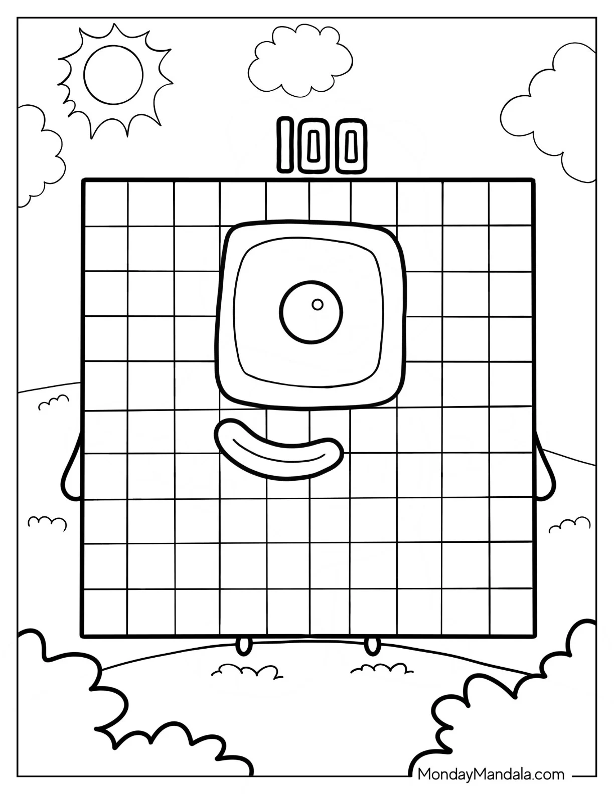 Detailed 100 Numberblocks Coloring Page coloring page — printable line art