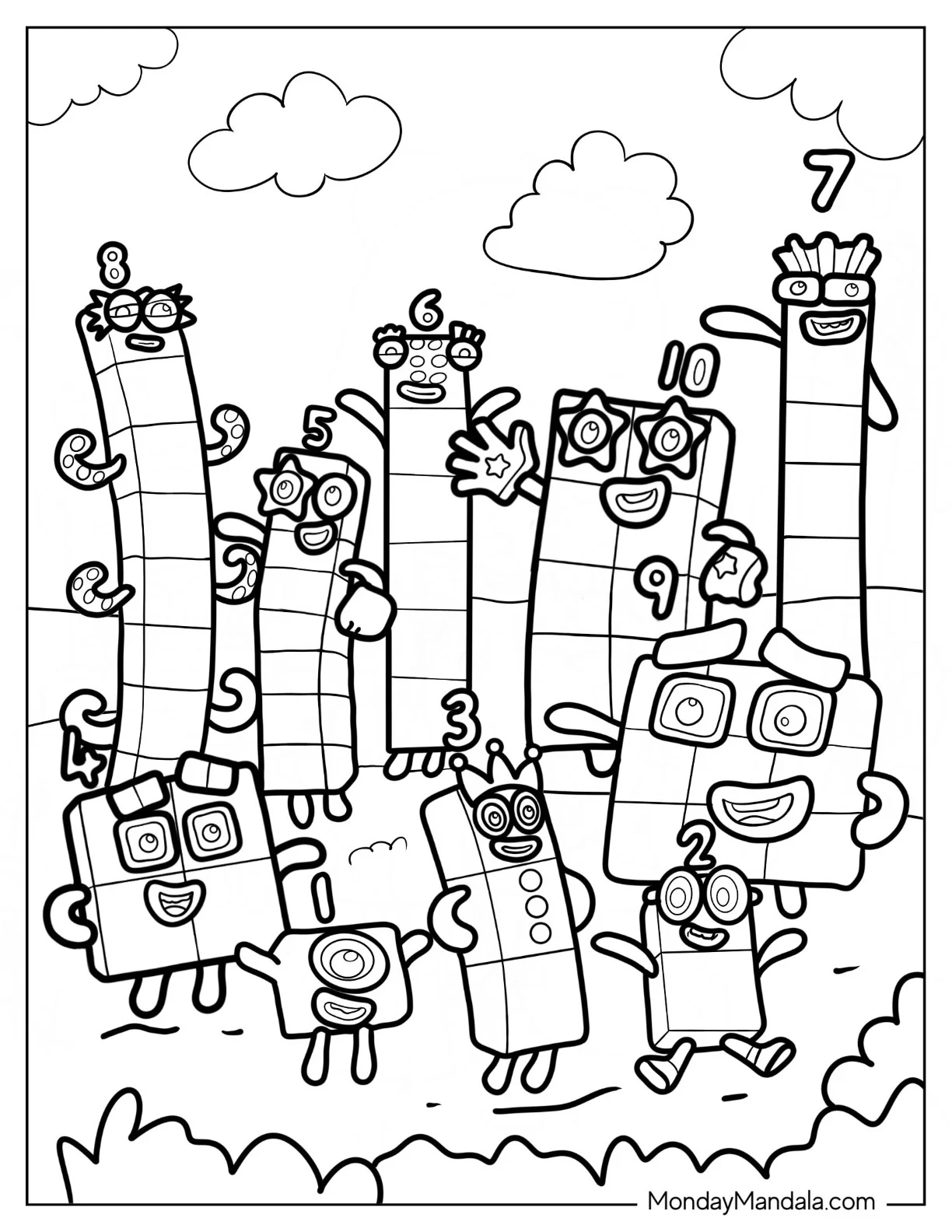 Numberblocks Coloring Page 1 to 10 Waving coloring page
