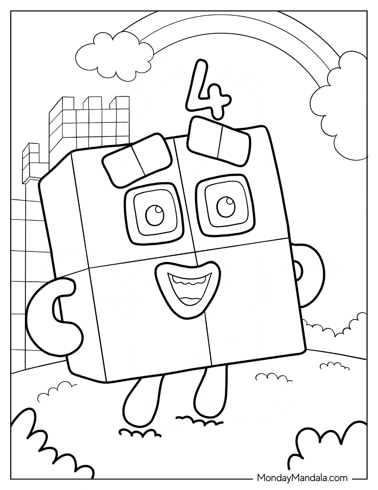 Numberblocks Coloring Page 4 Taking A Walk coloring page