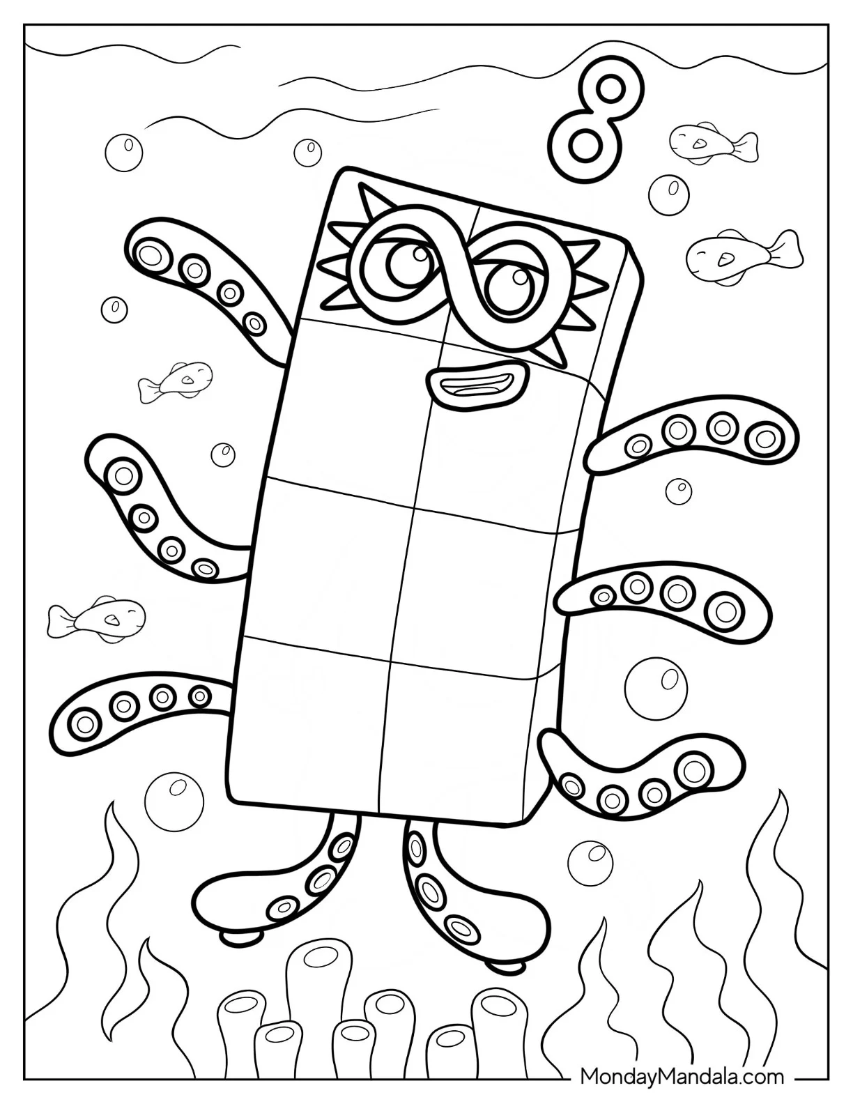 Numberblocks Coloring Page 8 Under The Sea coloring page