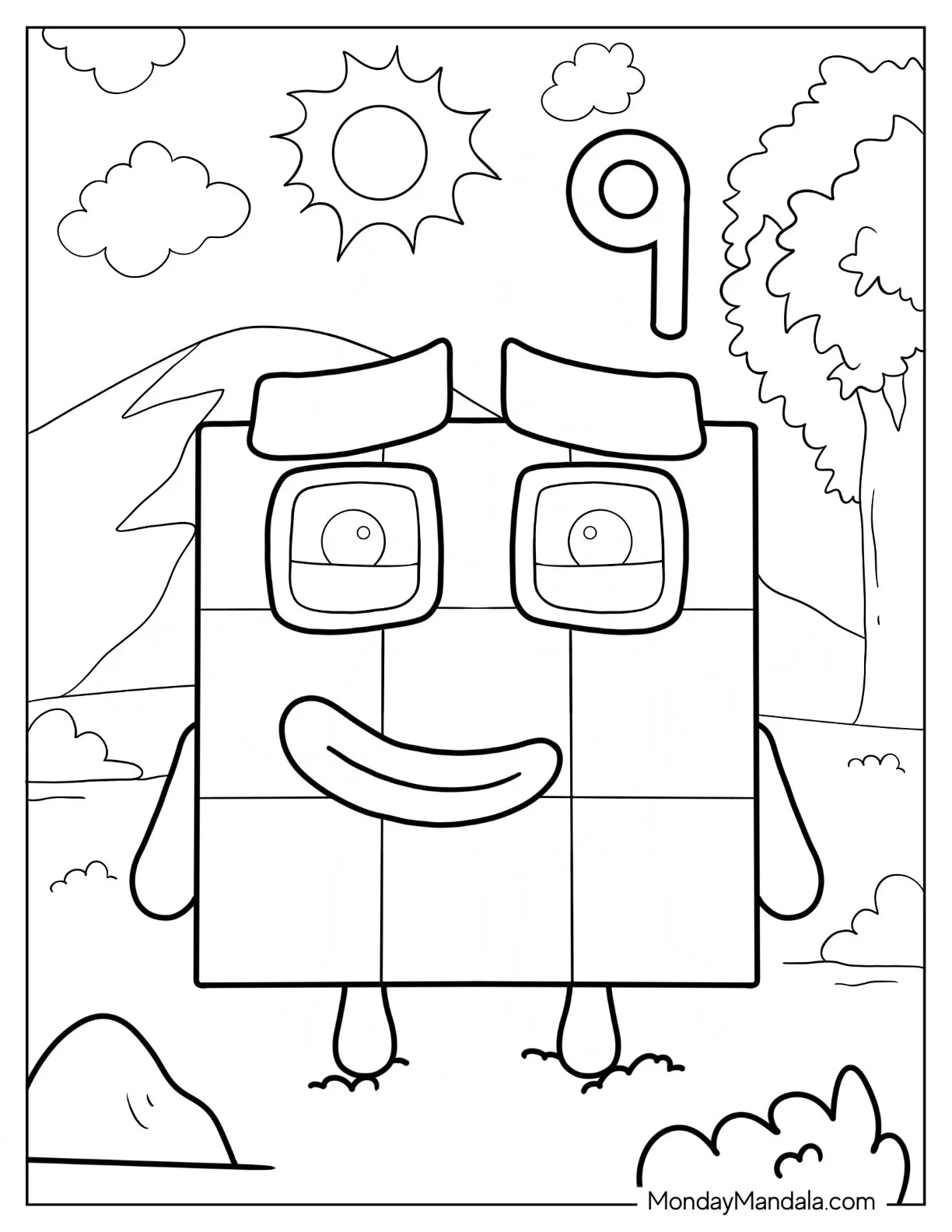 Numberblocks Coloring Page 9 Under The Sun coloring page