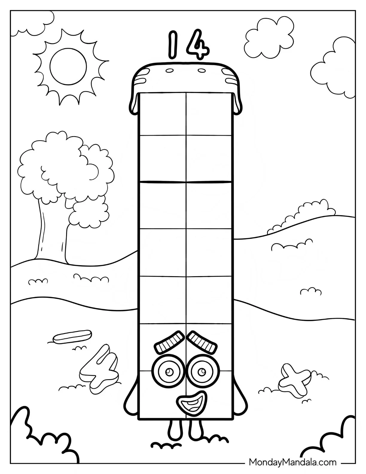 Numberblocks Coloring Page14 Outdoor Wearing Helmet coloring page