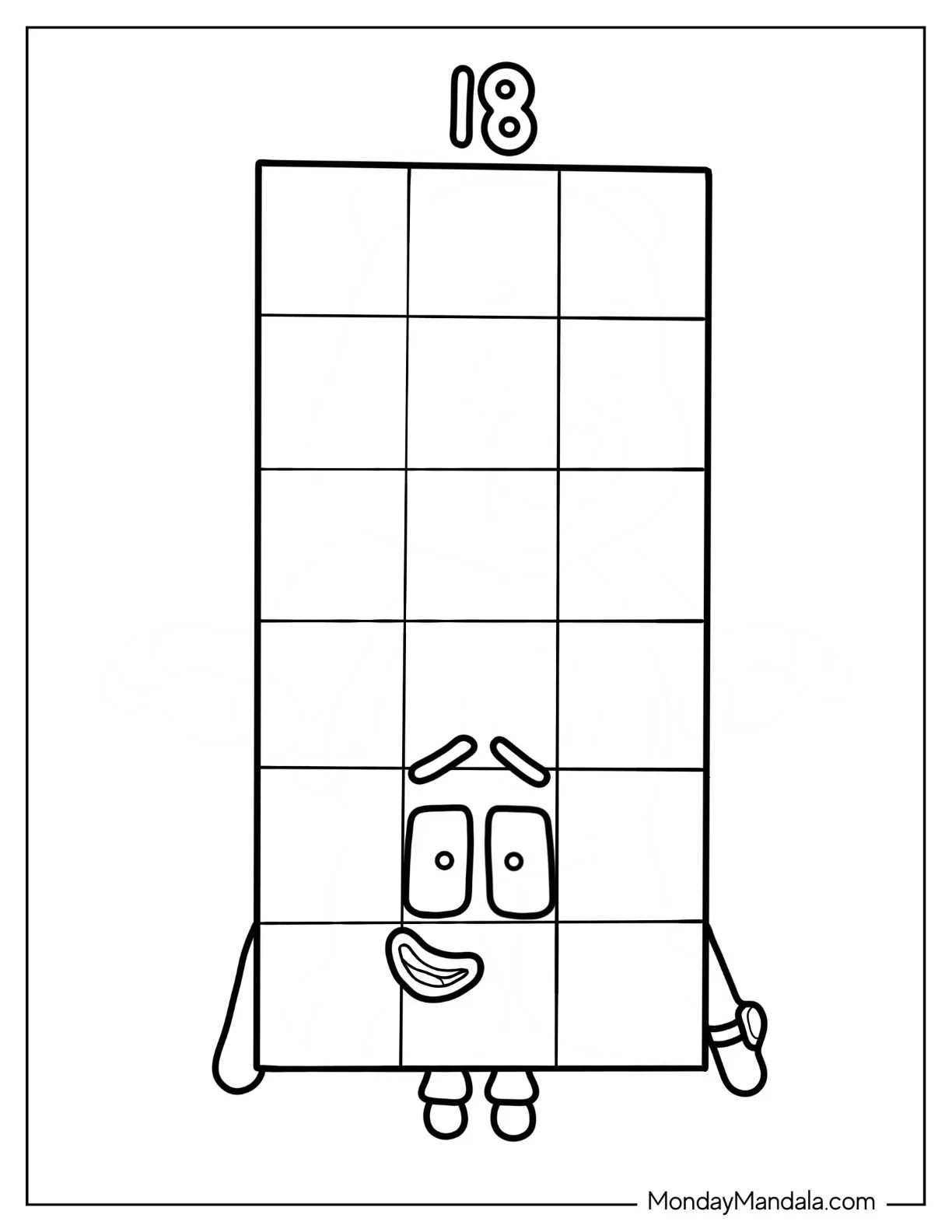 Simple 18 Numberblocks Coloring Page For Kids coloring page