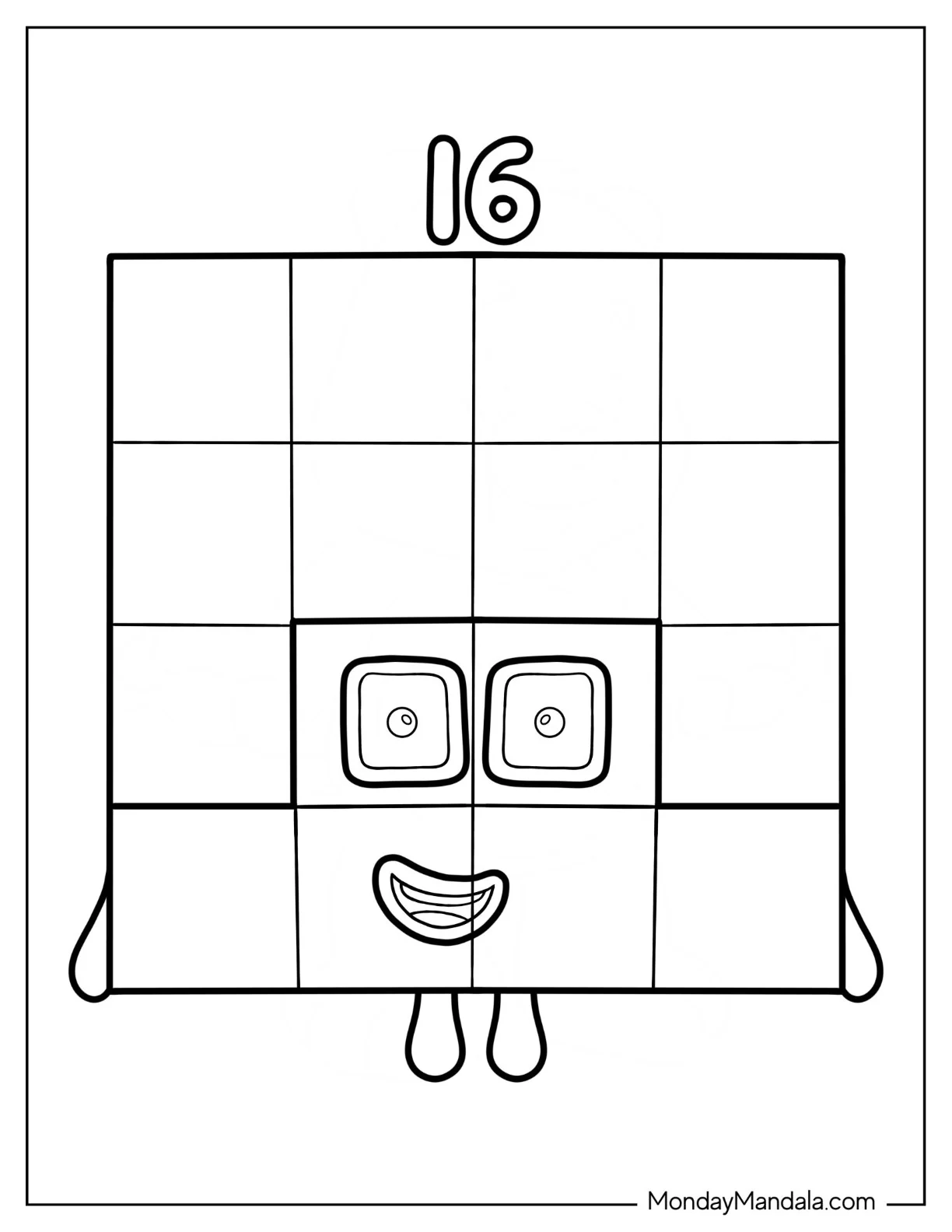 Smiling 16 Numberblocks Coloring Page coloring page