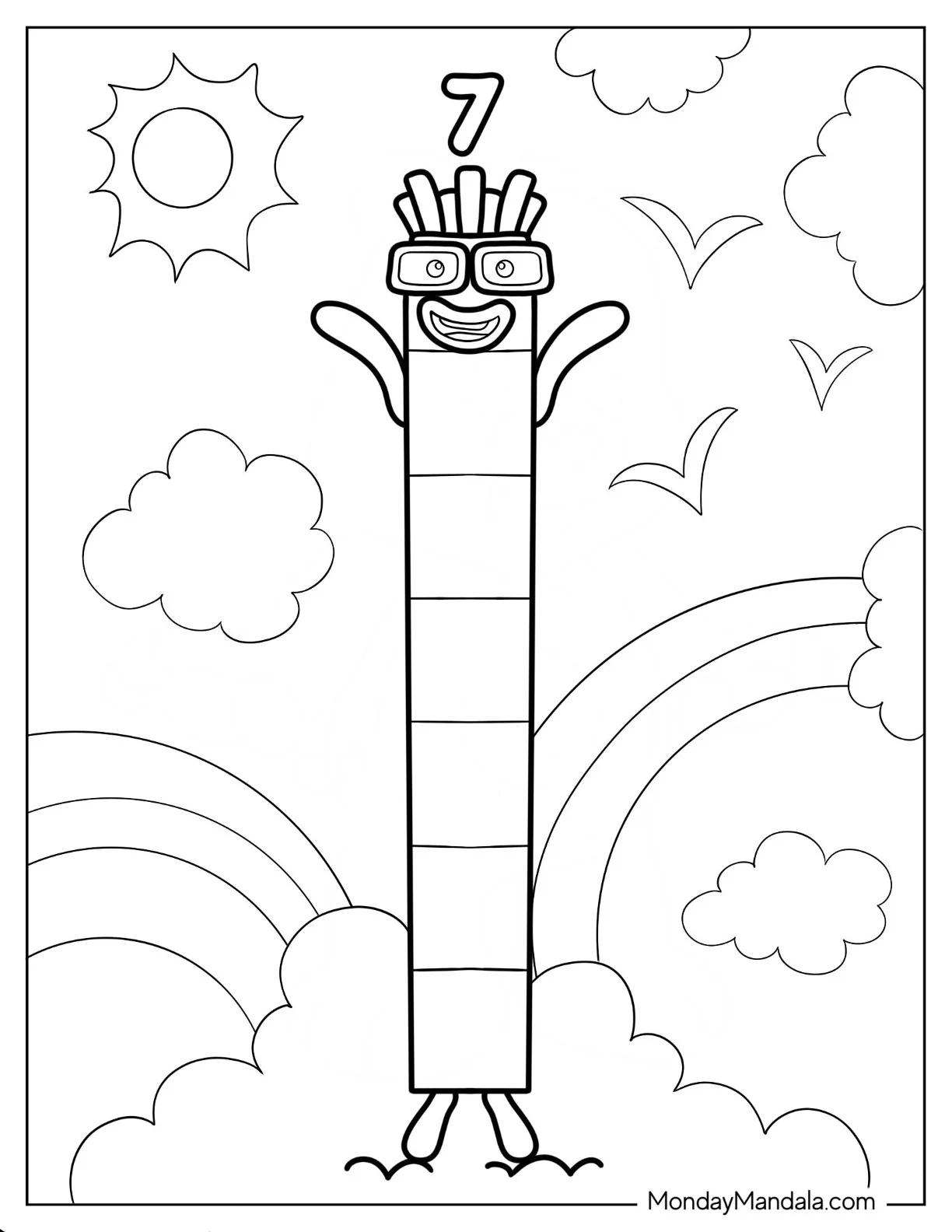 Tall Numberblocks Coloring Page 7 With Rainbows coloring page