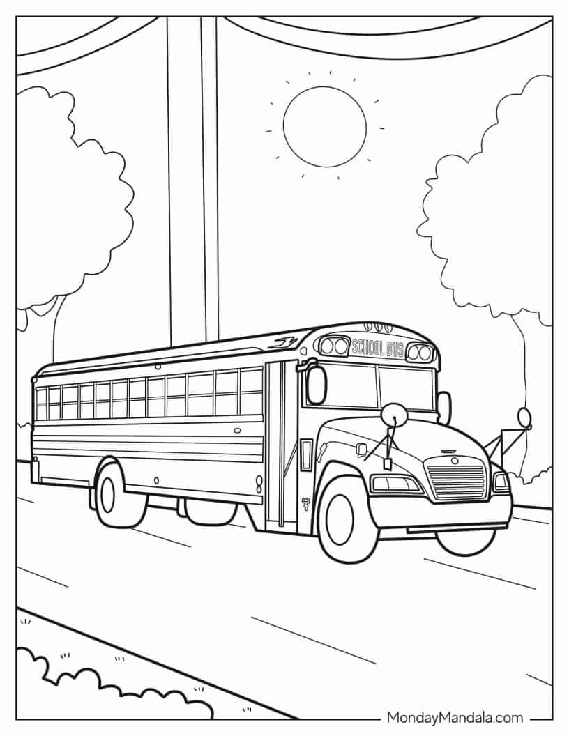 Detailed School Bus Coloring Sheet For Kids coloring page
