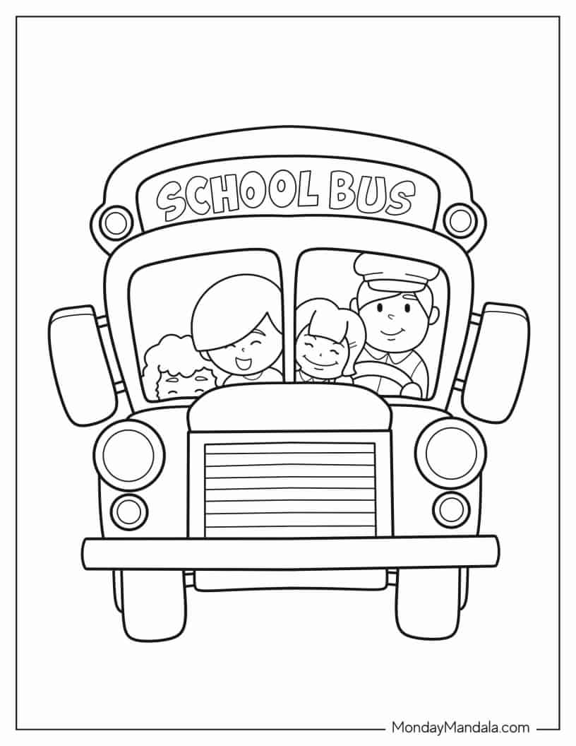 Easy School Bus Coloring Page For Kids coloring page
