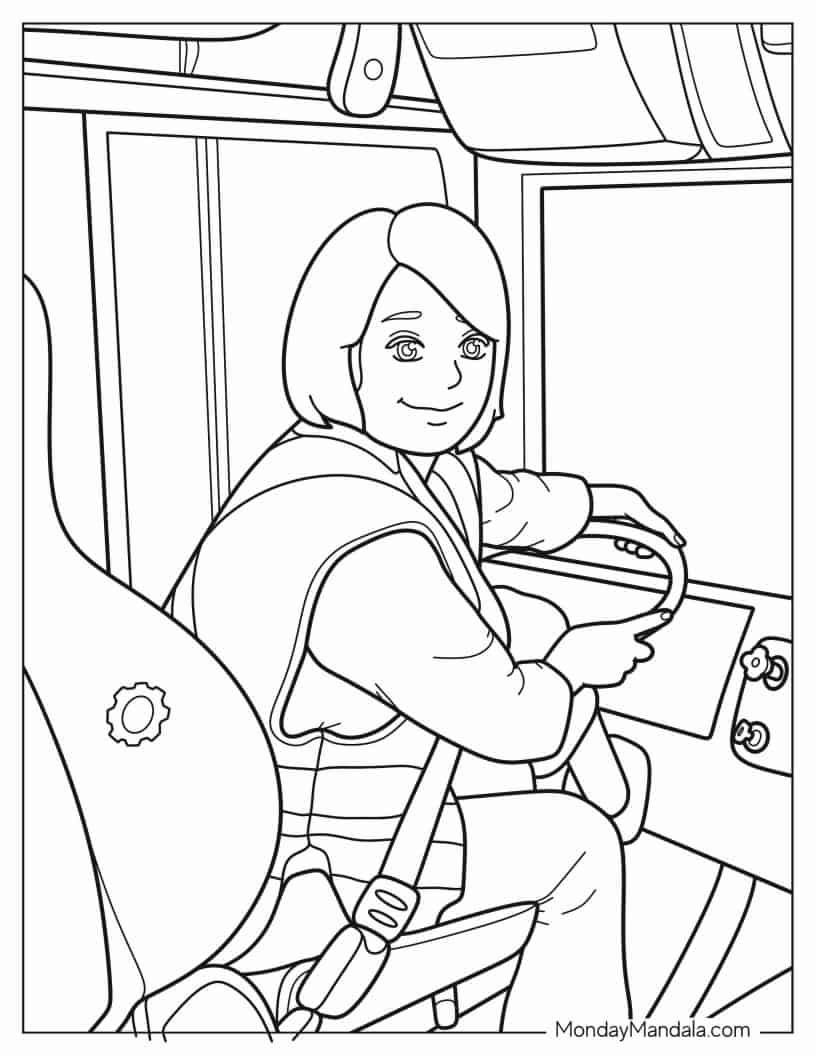 Female School Bus Driver Coloring Page coloring page
