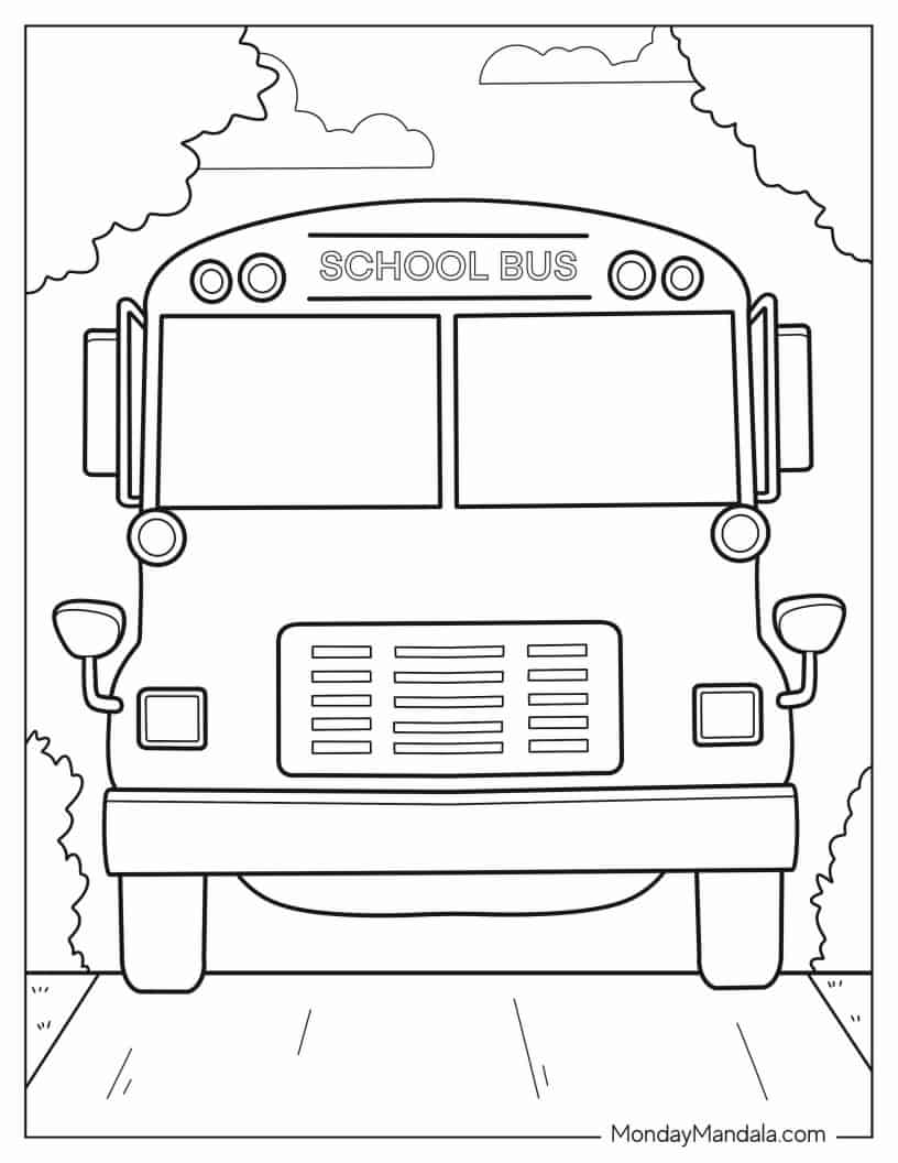 Front View Of School Bus To Color coloring page
