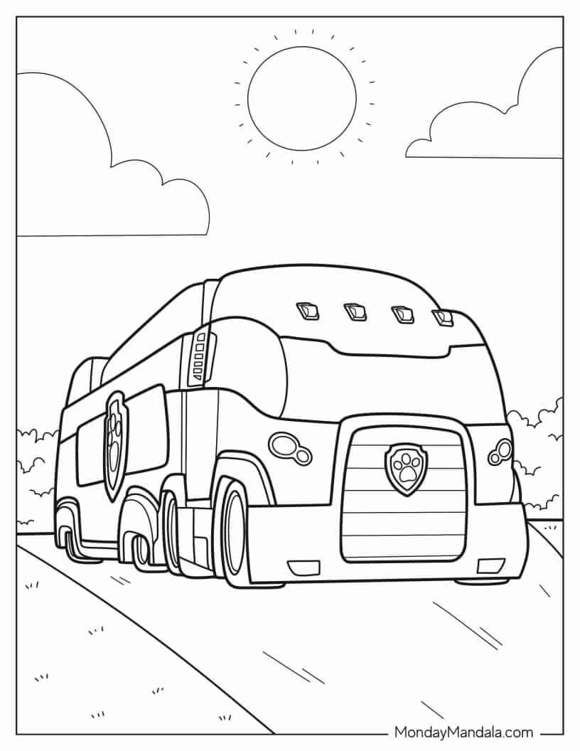 Paw Patrol Bus Coloring Page coloring page