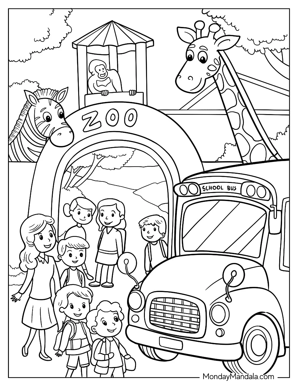 School Bus Coloring Page Field Trip to the Zoo coloring page