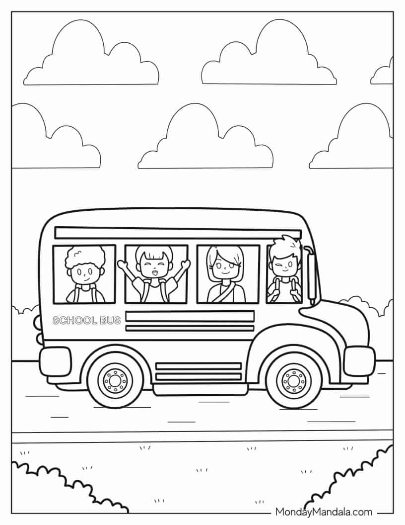 Students On School Bus coloring page
