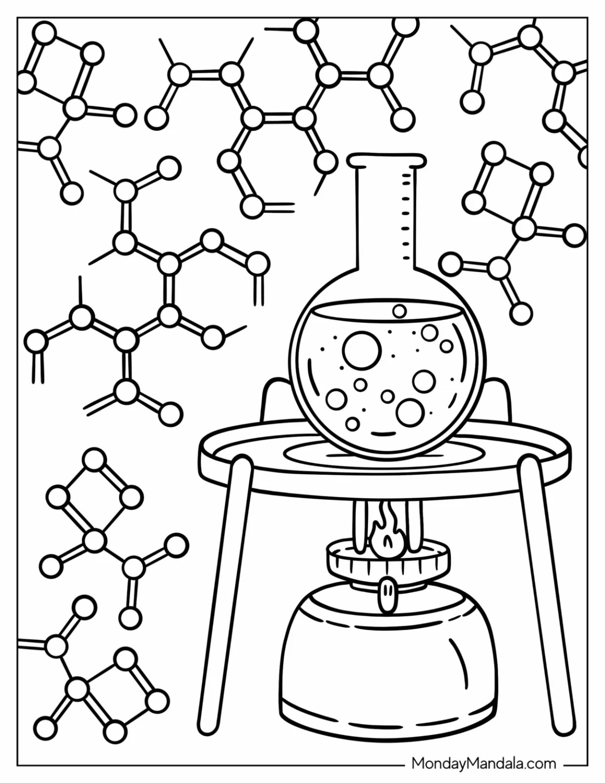 Bunsen Burner Heating Up A Flask Science Coloring Page coloring page