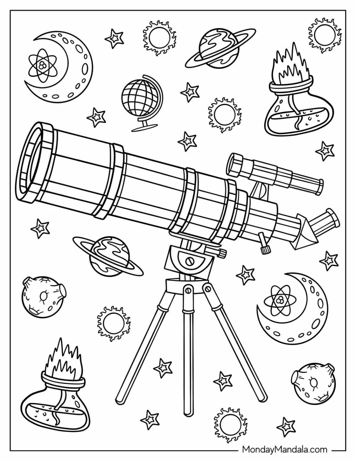 Science Coloring Page Of Detailed Refractor Telescope coloring page