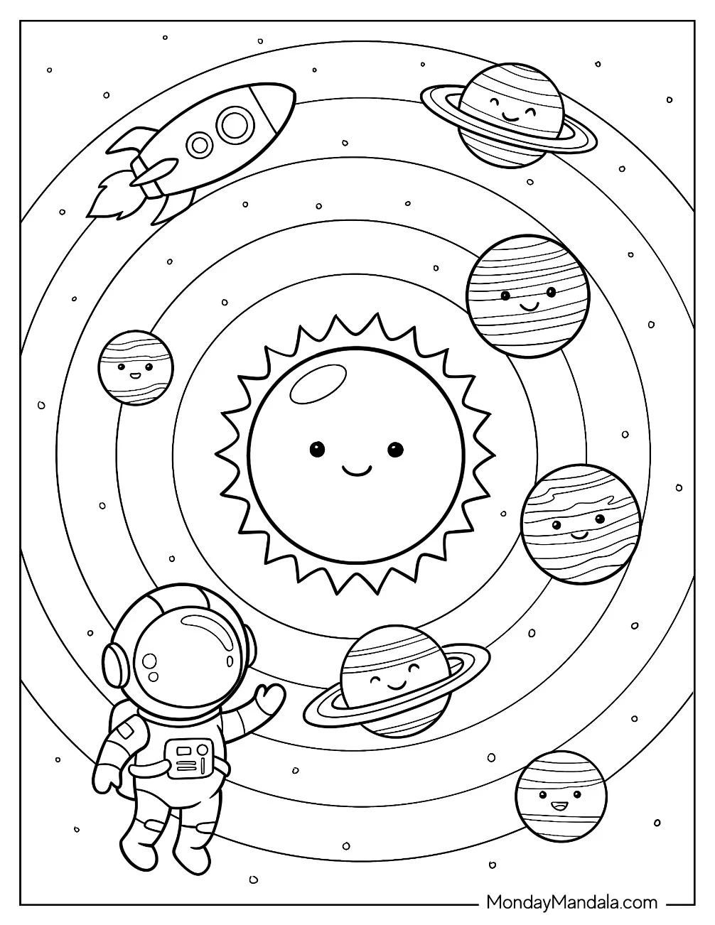 Astronaut Exploring the Solar System Coloring Page for Preschoolers coloring page