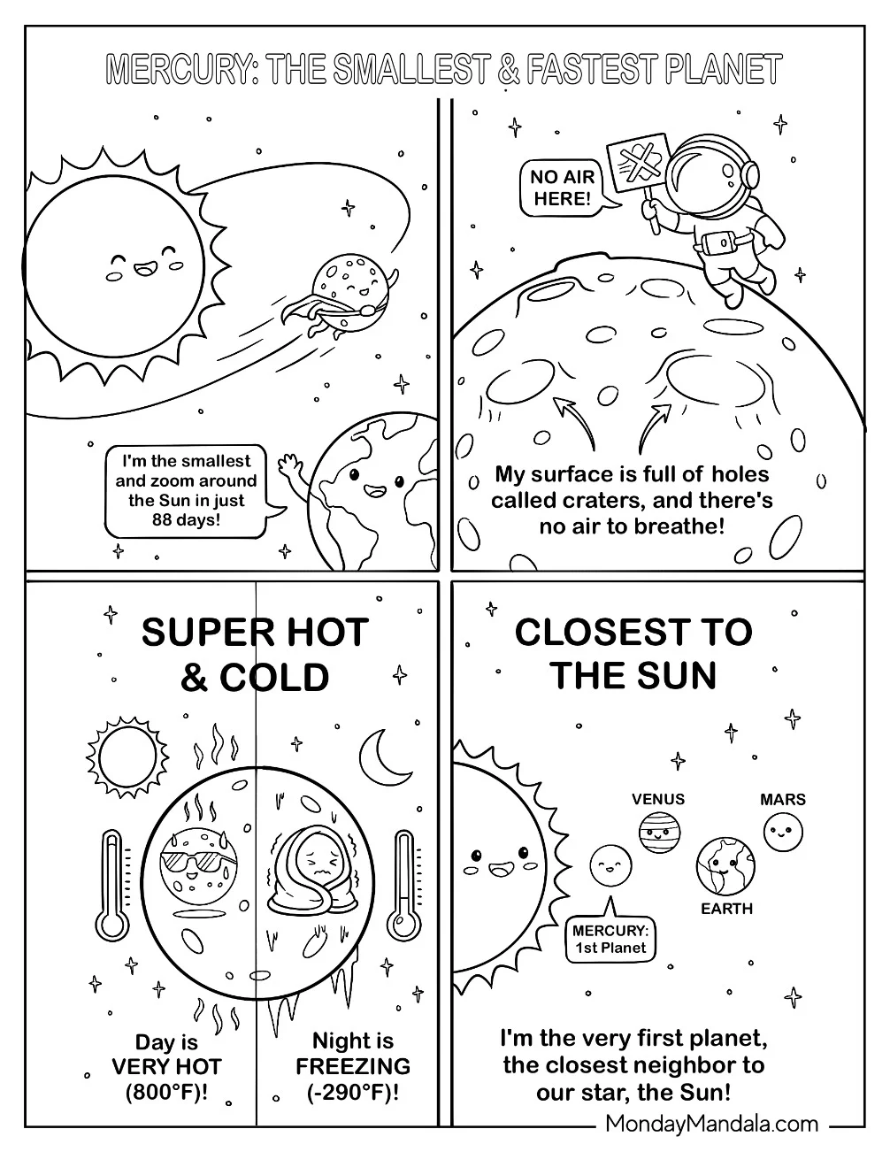 Mercury the Smallest and Fastest Planet Solar System Coloring Page coloring page
