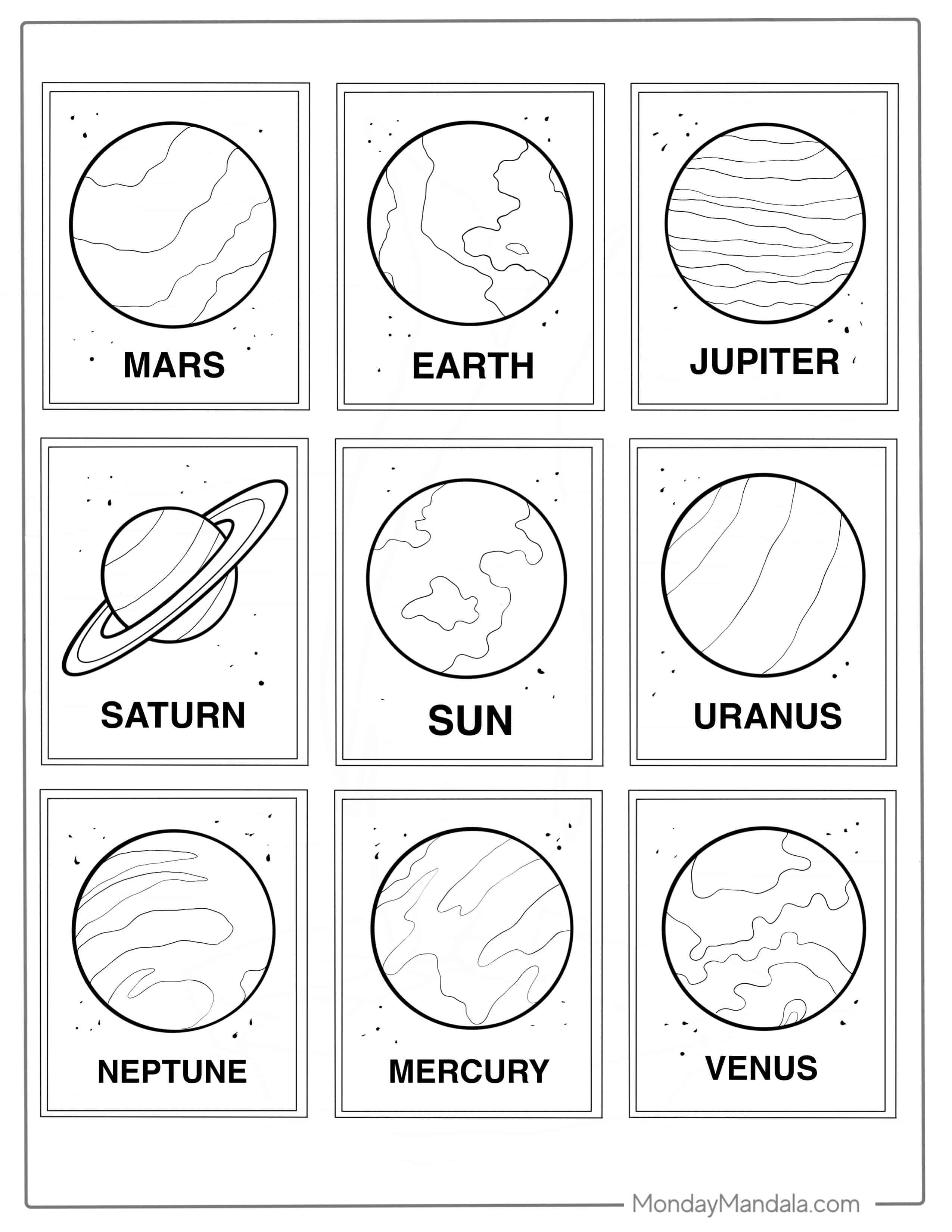 Planets In The Solar System Flash Cards To Color coloring page