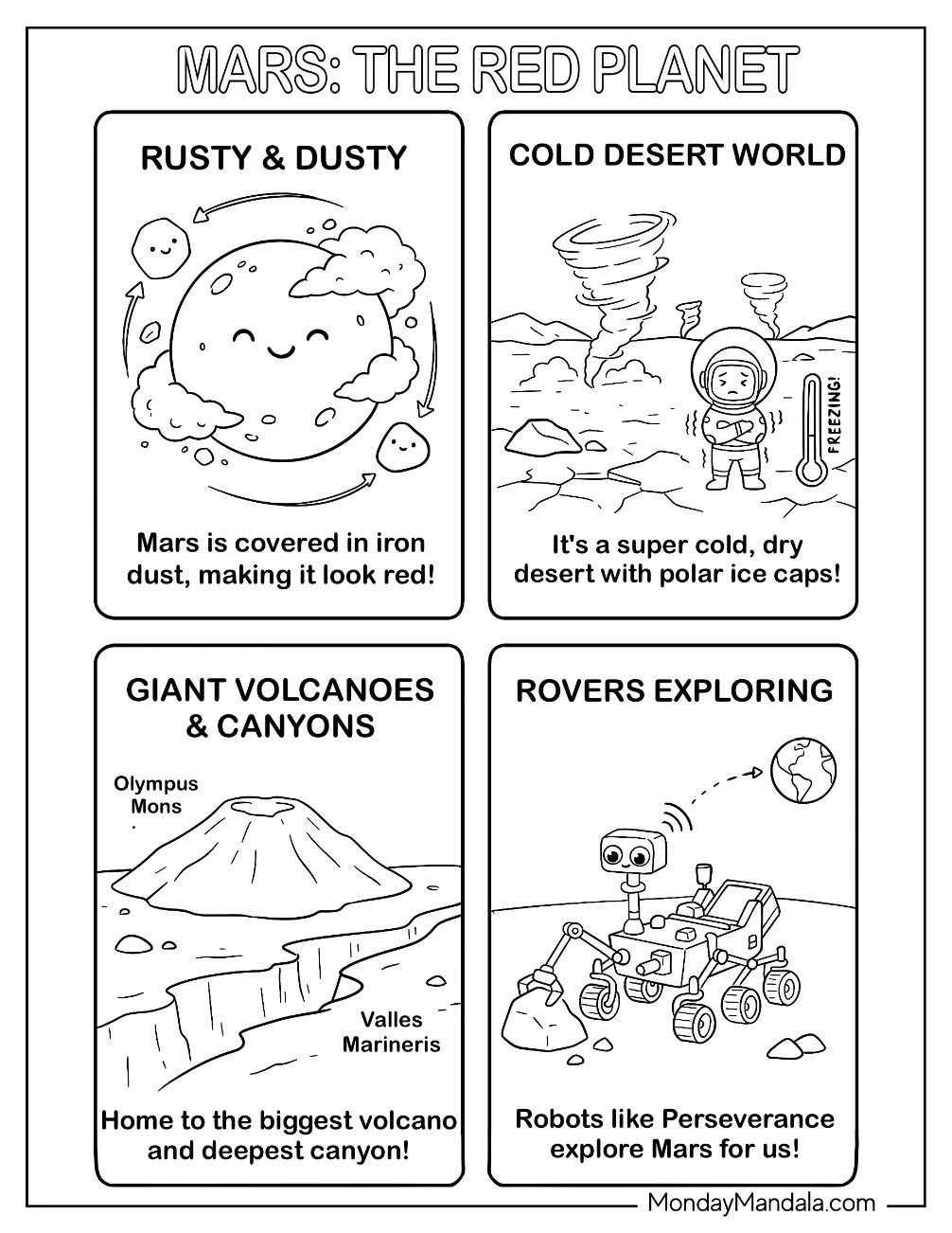 Solar System Coloring Page of Mars the Red Planet coloring page