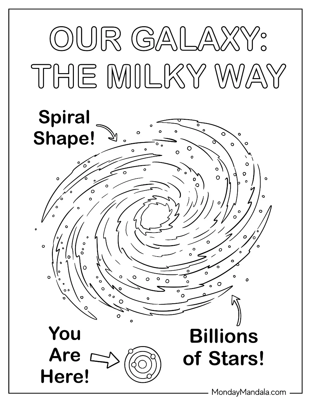 Solar System Coloring Page of Milky Way Spiral Galaxy with Billions of Stars coloring page