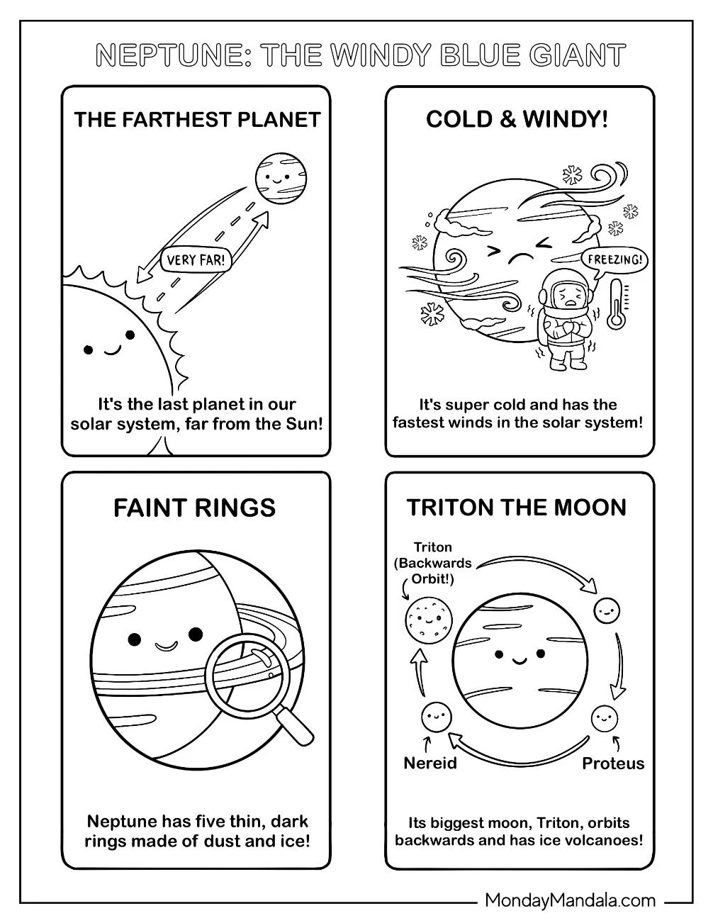 Solar System Coloring Page of Neptune The Windy Blue Giant for Kids coloring page
