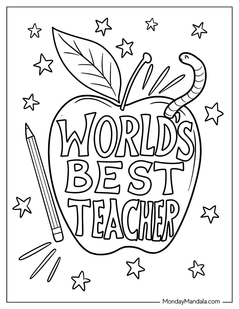 Apple With World's Best Teacher Coloring Pages Of Words For Kids coloring page