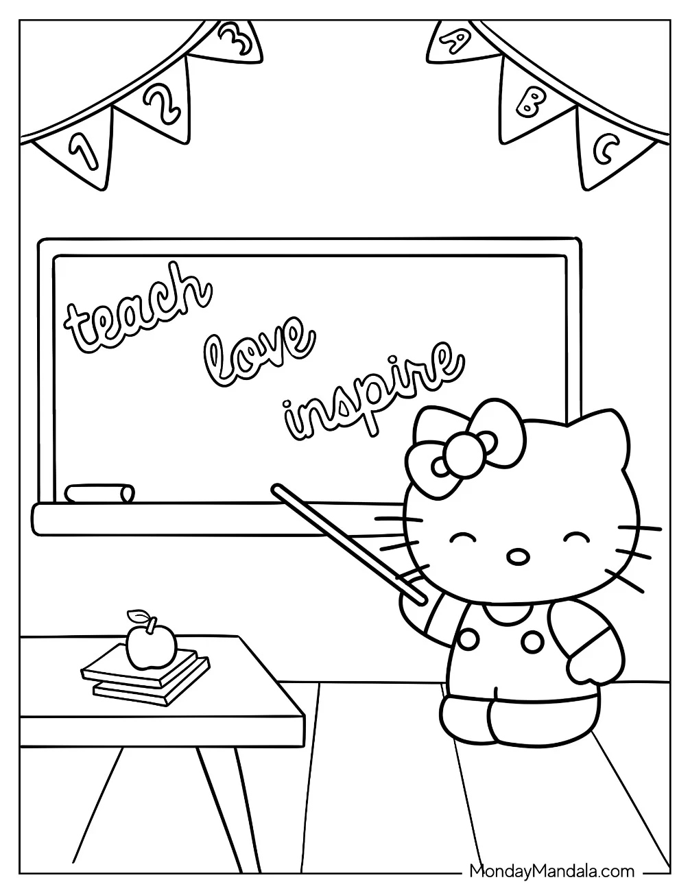 Hello Kitty Teacher Coloring Pages For Kids coloring page — printable line art