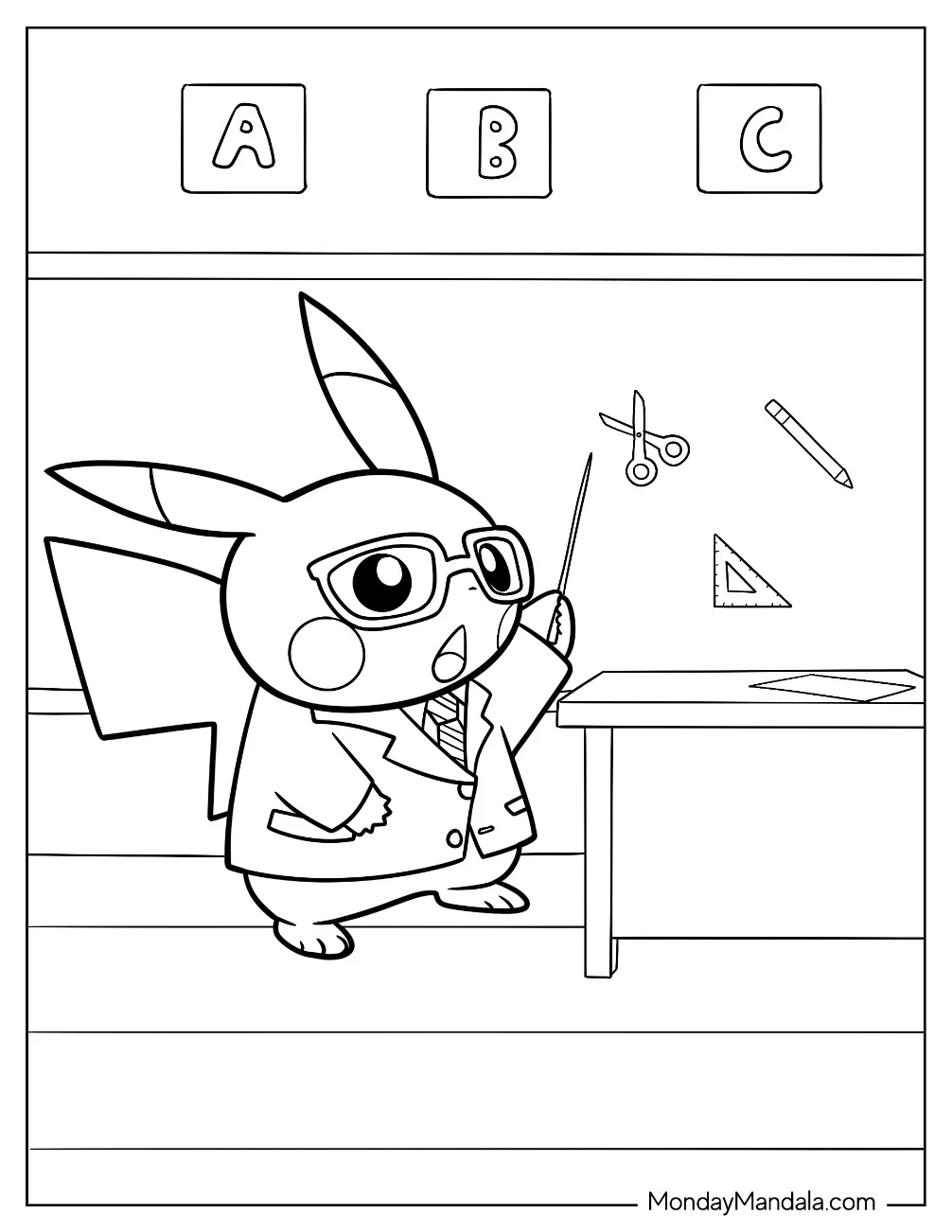 Nerdy Teacher Coloring Pages Of Pikachu At The Chalkboard For Kids coloring page