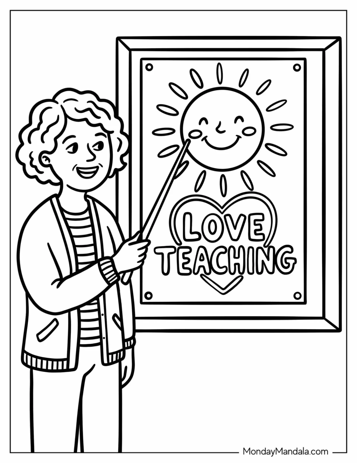 Teacher Coloring Page Pointing at a Poster coloring page