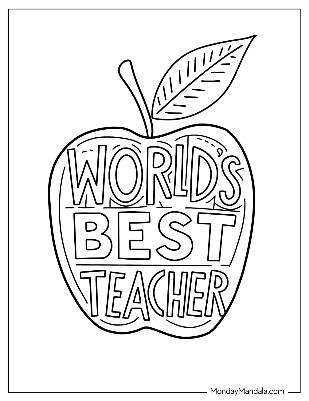 Teacher Coloring Pages Of Easy Apple With World's Best Teacher coloring page — printable line art