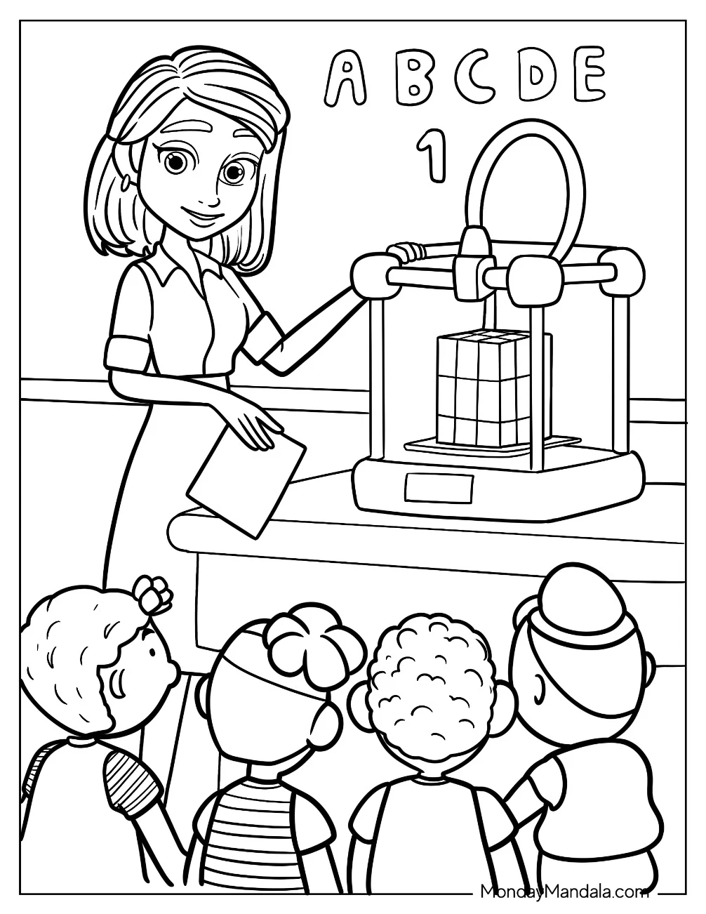 Teacher Coloring Pages Of Showing Her Students A Gadget coloring page — printable line art