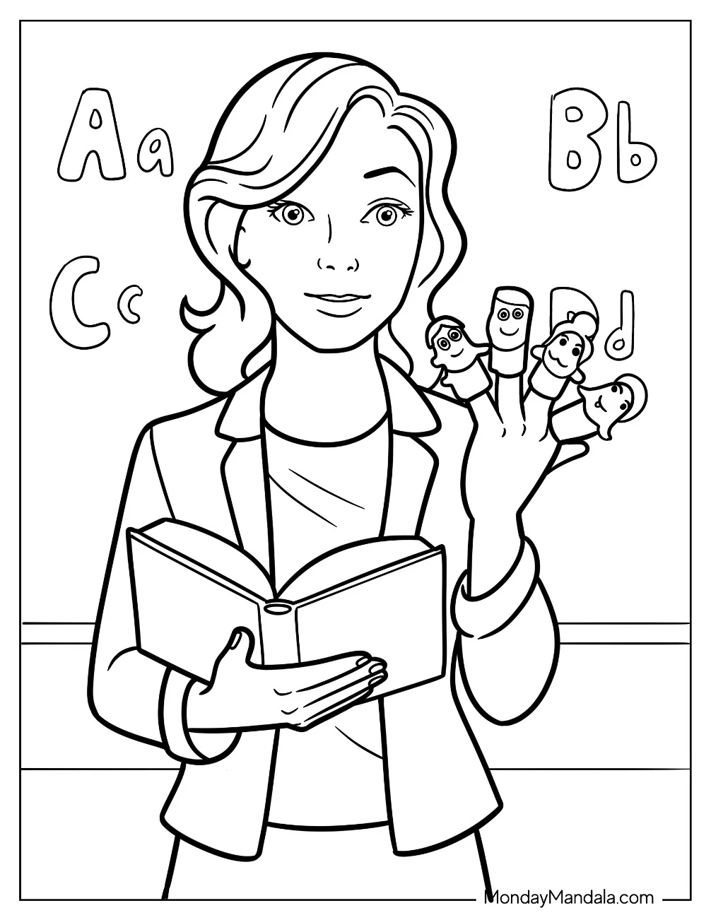 Teacher Coloring Pages Of With Finger Puppets coloring page